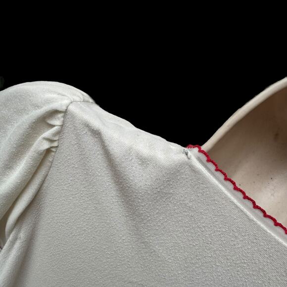 Vintage 1970s White Dress Rose Embroider Prairie Flutter Sleeve Nightgown Tie - Picture 6 of 16